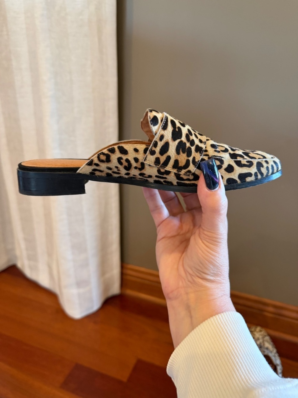 Halogen Violet Leopard Print Genuine Calf Hair Mules, Size 7.5 - Picture 3 of 10